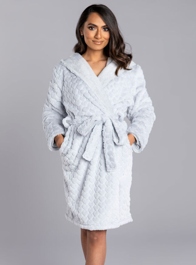 Heart fur hooded dressing gown Light Grey Boux Avenue UK