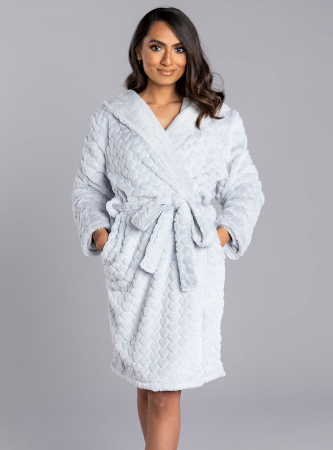 Heart fur hooded dressing gown Light Grey Boux Avenue UK