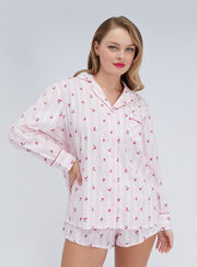 Cherry stripe cotton short pyjamas