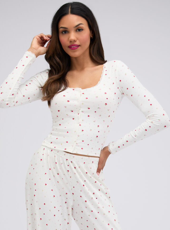 Floral ribbed long pyjama set