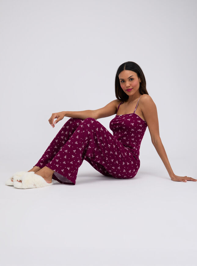 Bow ribbed long pyjama set