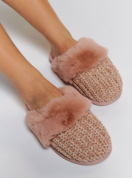 Sparkle chenille knit mule slippers