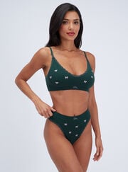 Bow embroidered seamless thong