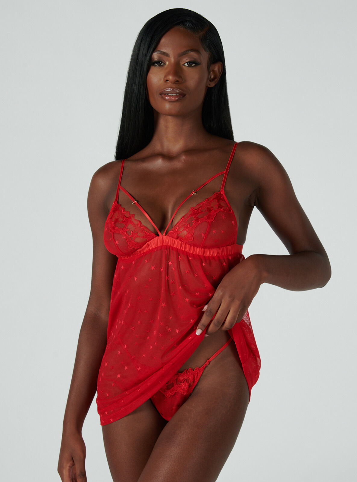Boux Avenue Stellah star embroidered babydoll and thong - Red - 12