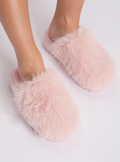 Fluffy platform mule slippers