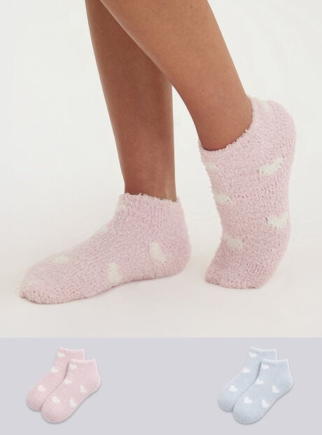 2 pack heart fluffy trainer socks