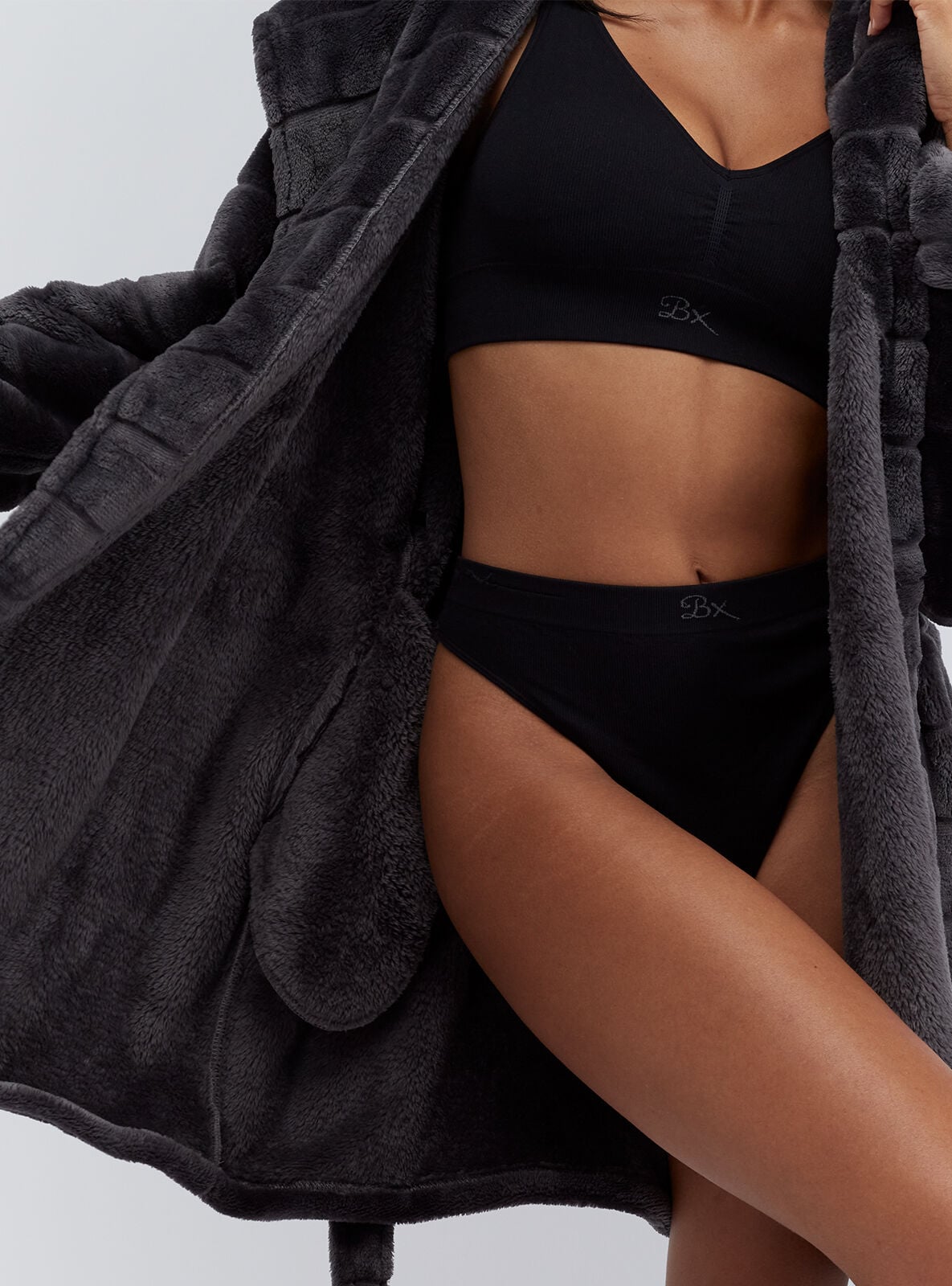 Fluffy striped short dressing gown | Boux Avenue USA
