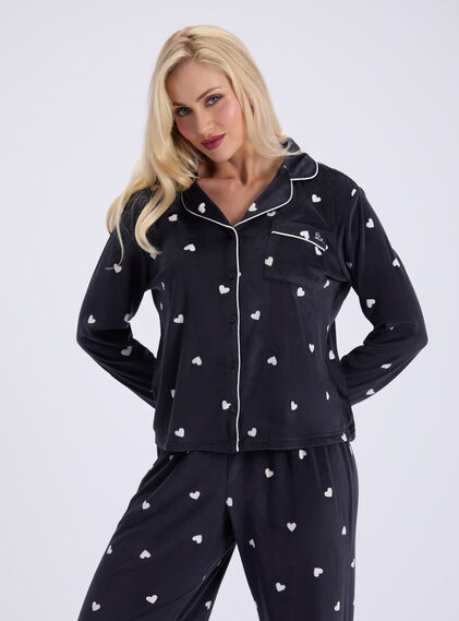 Heart velour long pyjama set