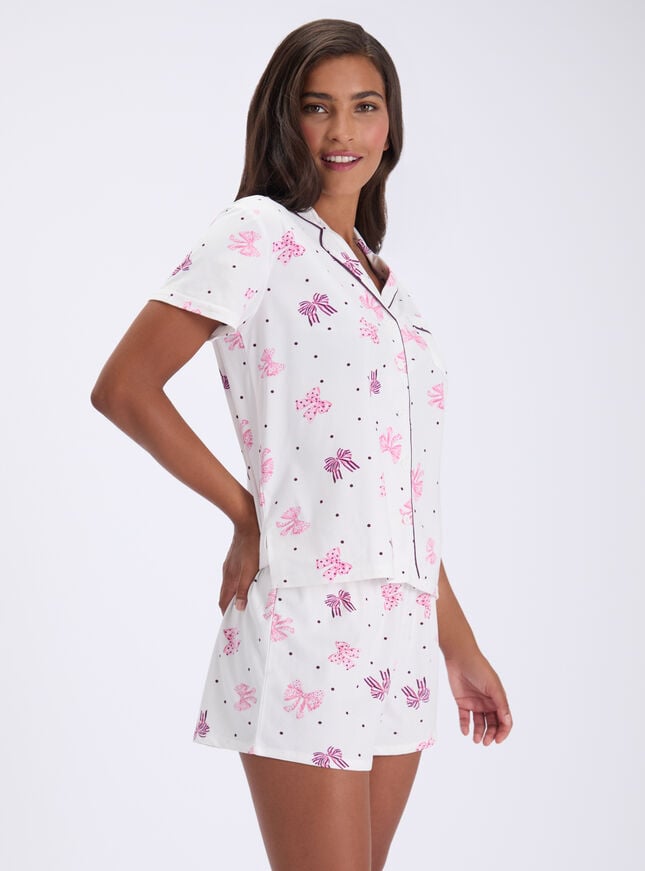 Multi bow fleece pyjama shorties in a bag