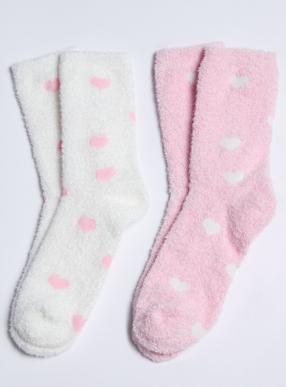 Boux Avenue 2 pack heart fluffy ankle socks - Pink Mix - OS