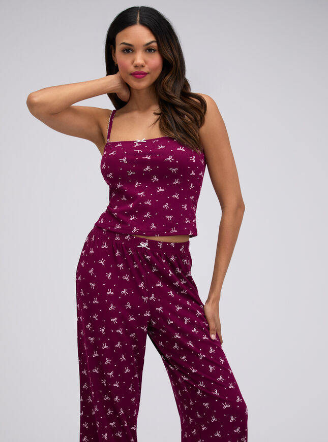 Bow ribbed long pyjama set
