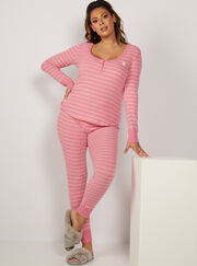 Candy pink stripe henley pyjama set