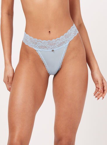 Lace and microfibre thong
