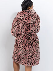 Fluffy cheetah print midi dressing gown