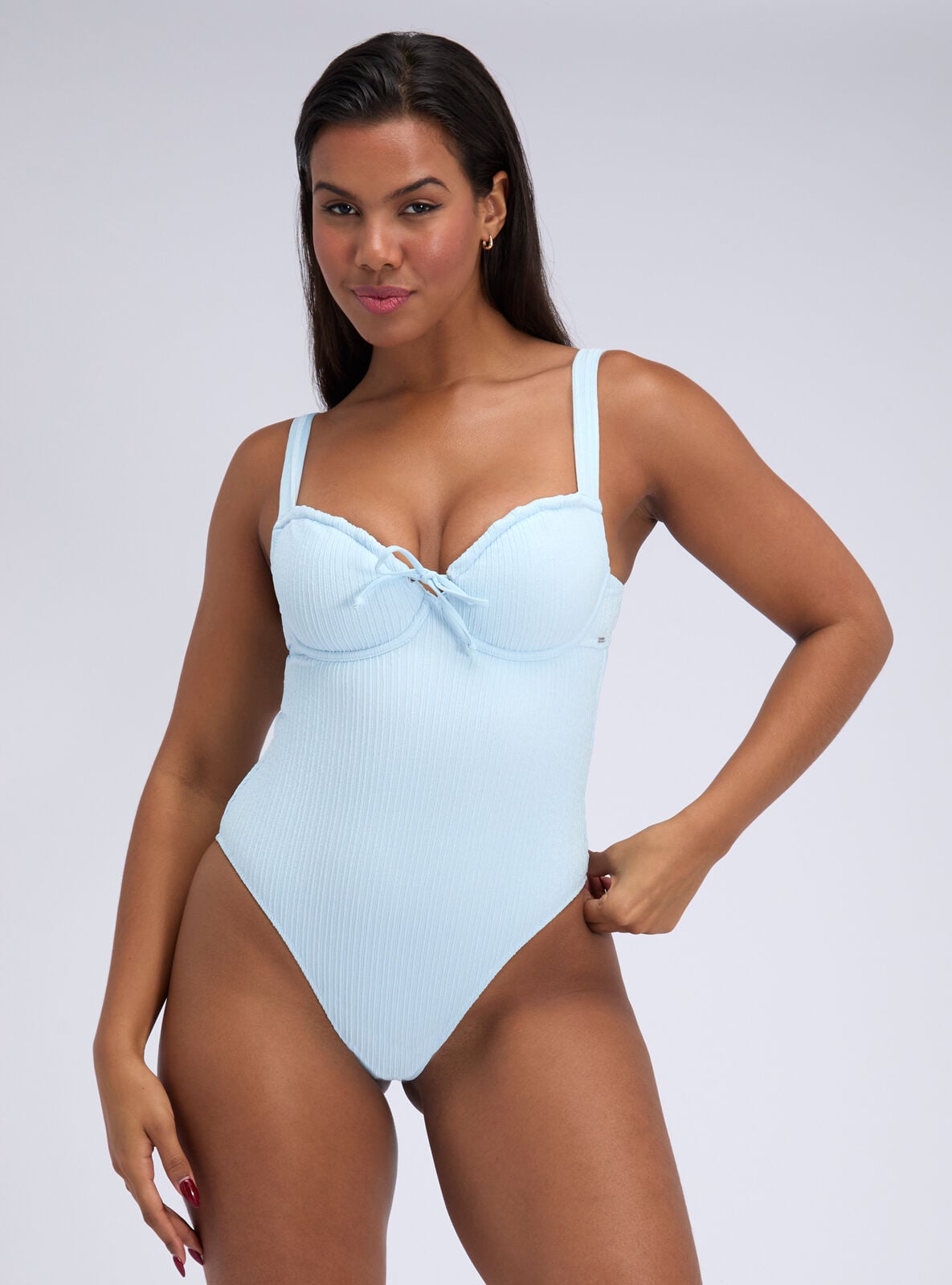 Amalfi crinkle swimsuit | Powder Blue | Boux Avenue UK
