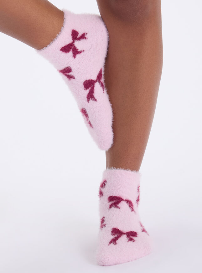 2 pack bow fluffy trainer socks
