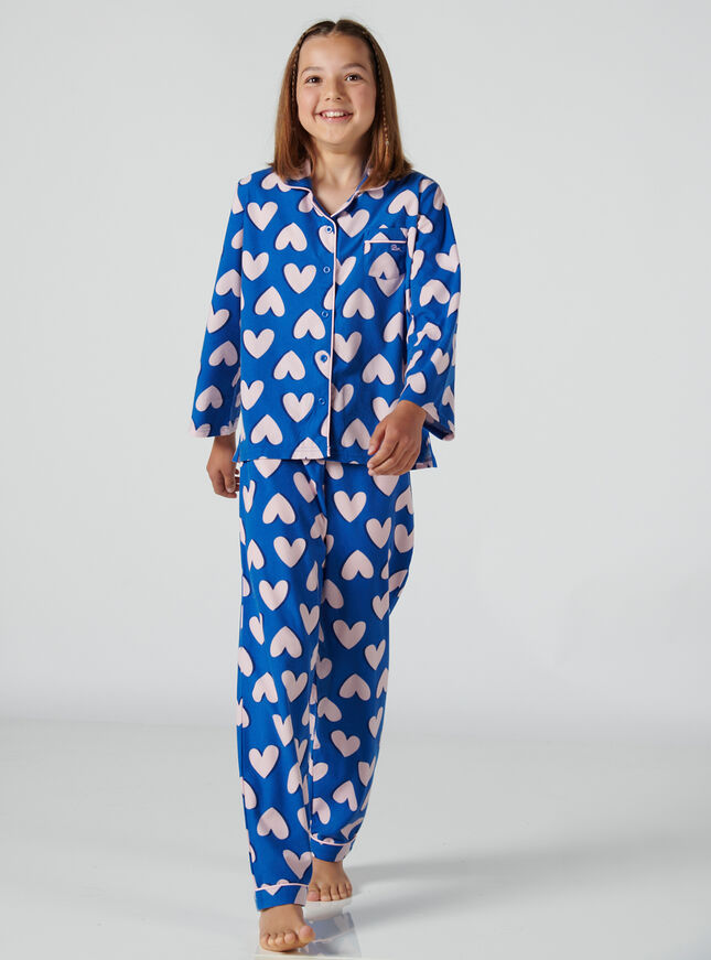 Kid's large heart fleece pyjamas in a bag