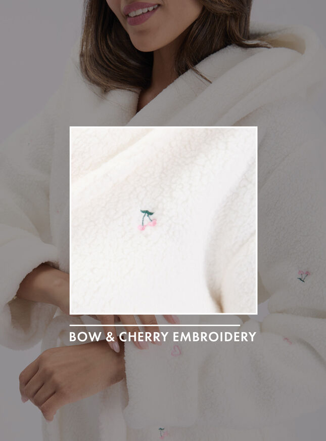 Bow & cherry teddy fleece short dressing gown