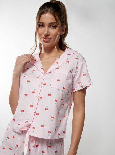 Cherry print cotton pyjama set
