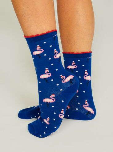 Xmas flamingo socks in a bag