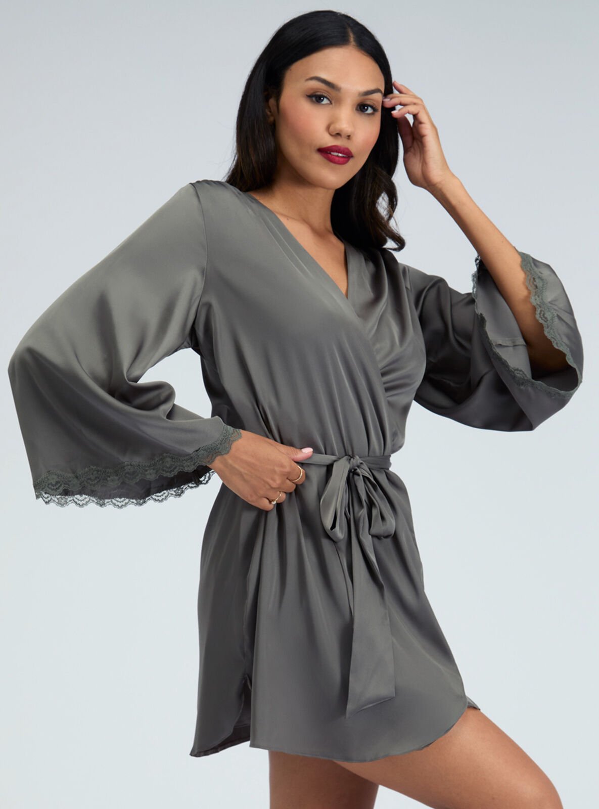 Boux Avenue Kaya satin short robe - Khaki - XS
