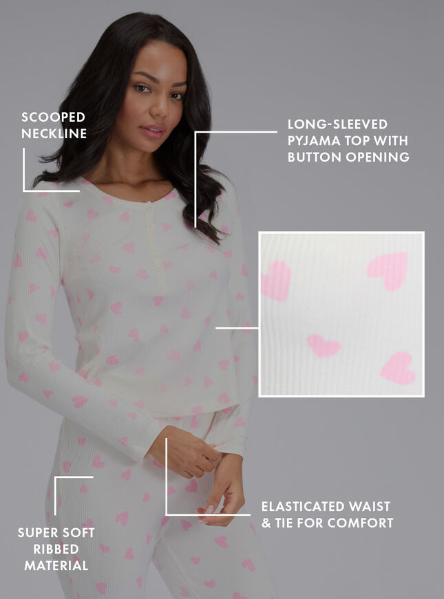 Ribbed heart henley pyjama set