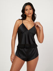 Chiffon frill satin cami set