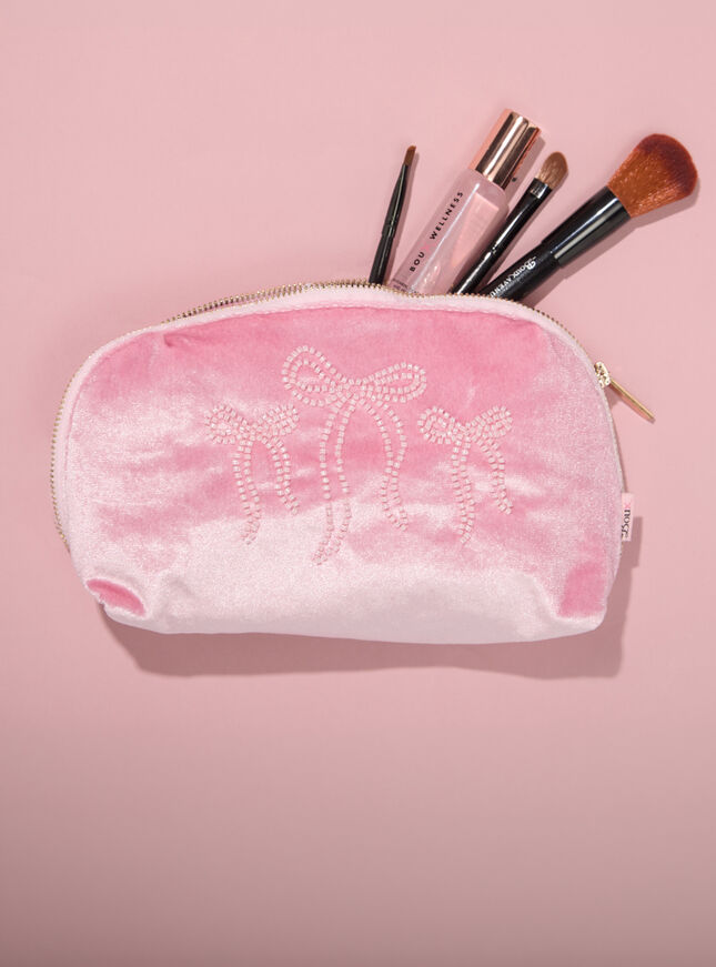 Beaded bow makeup bag