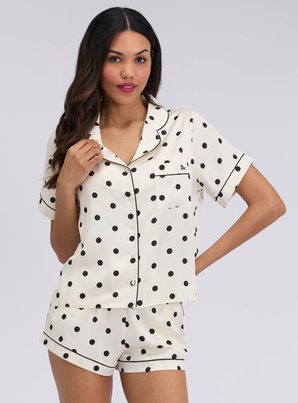 Large polka dot satin short pyjama set