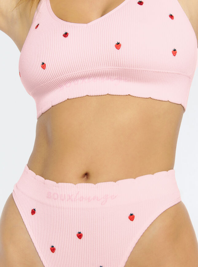 Ribbed seamless strawberry embroidered thong