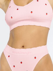 Ribbed seamless strawberry embroidered thong
