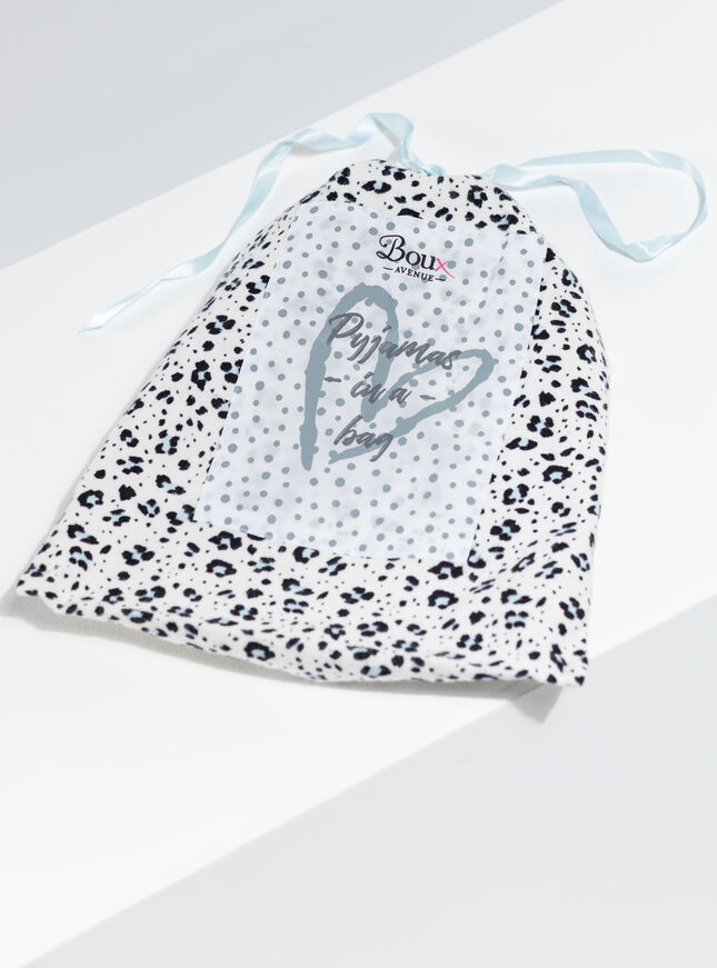 Snow leopard matching pyjamas in a bag