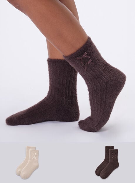 2 pack bow fluffy ribbed socks