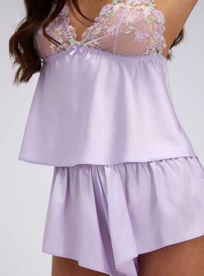 Heather satin embroidered short cami set