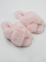 Pink cross band slider slippers