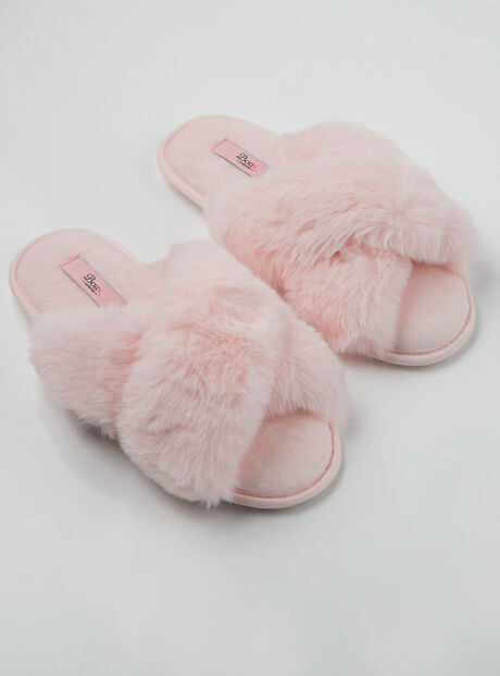 Pink cross band slider slippers