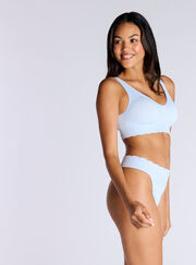 Ribbed seamless bow embroidered thong