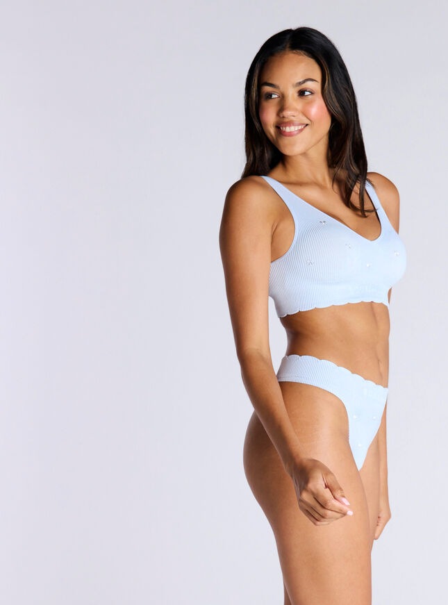 Ribbed seamless bow embroidered thong