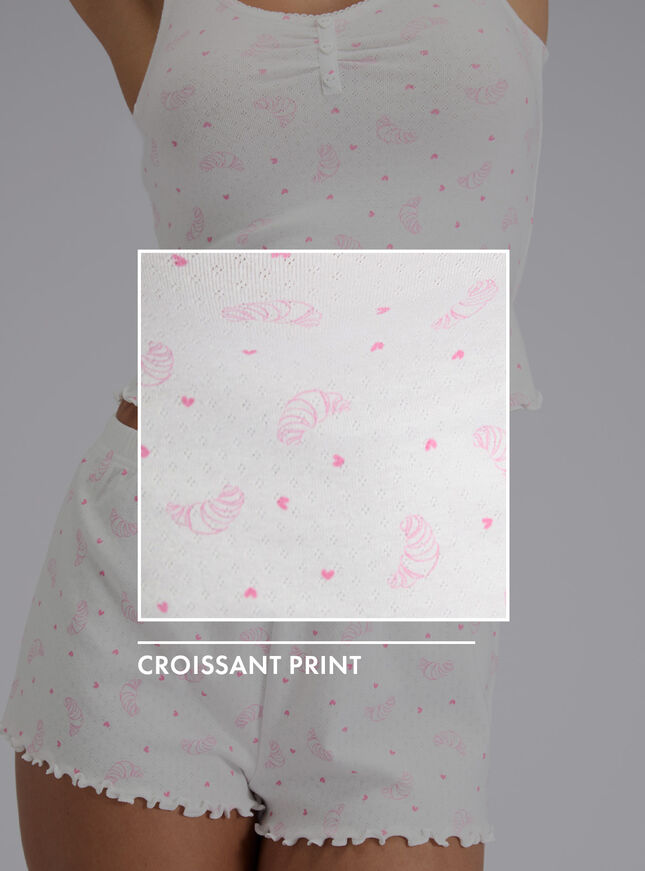 Croissant pointelle vest and short pyjama set