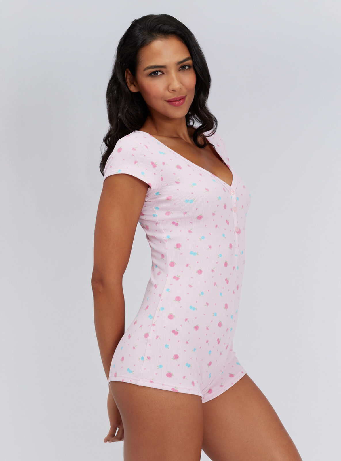 Floral ribbed short playsuit | Pink Mix | Boux Avenue UK