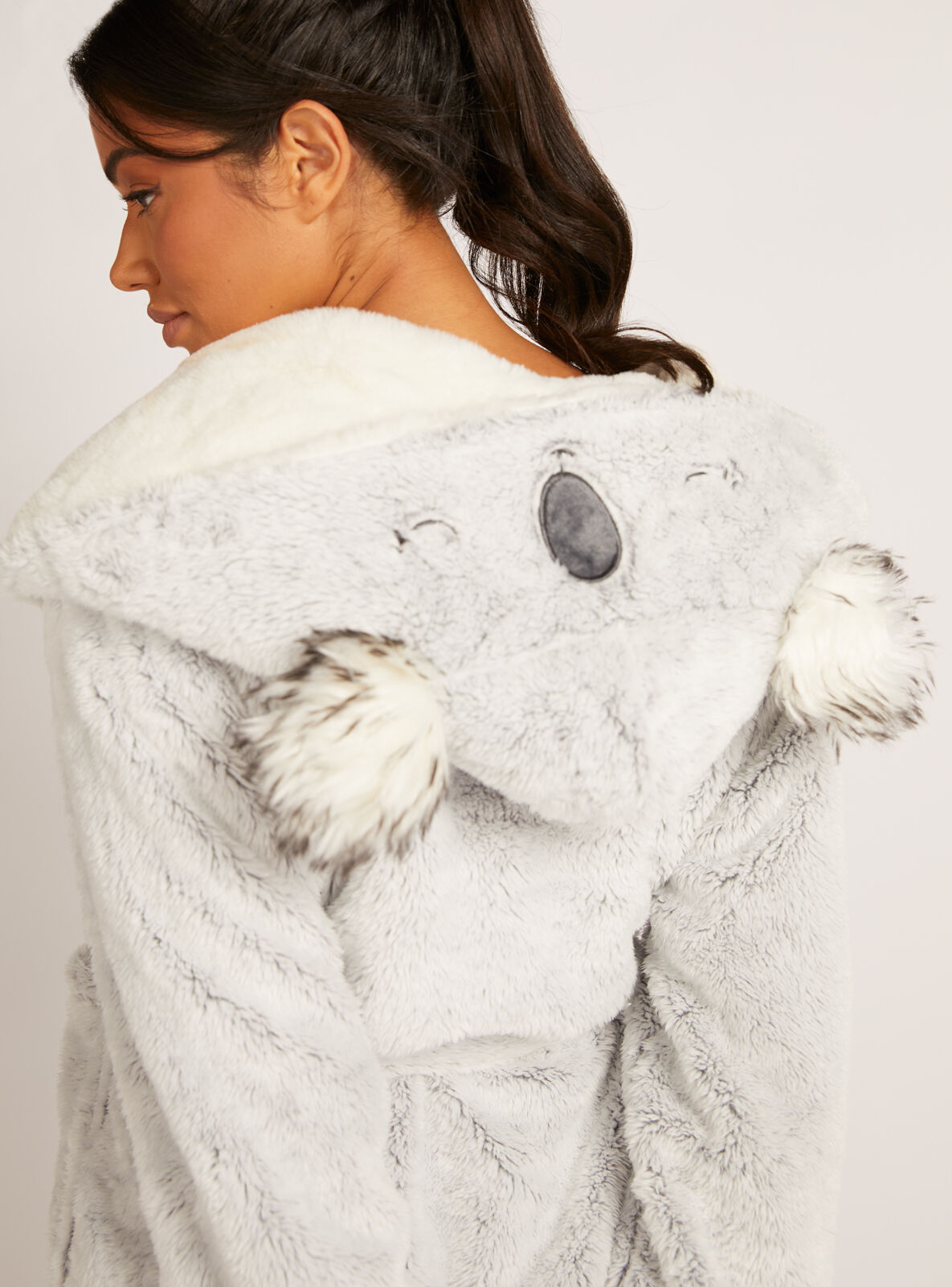 Fluffy koala short dressing gown Grey Mix Boux Avenue UK