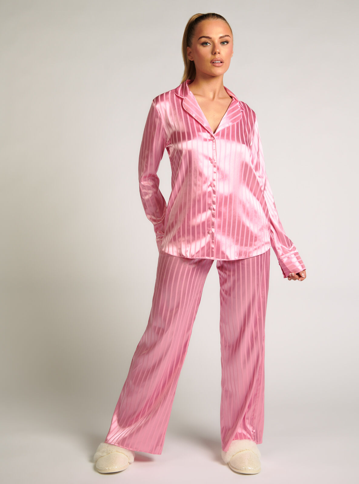 Stripe satin pyjama shirt Boux Avenue UK