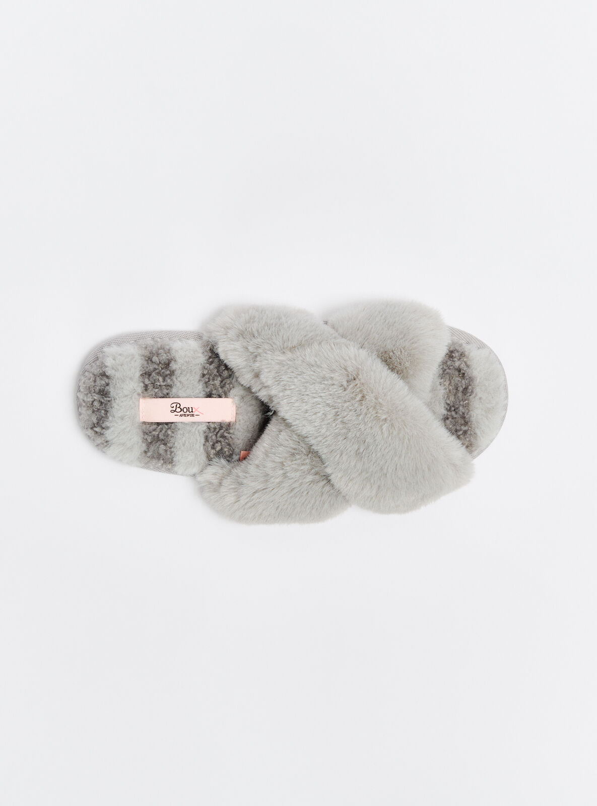 Borg stripe cross band slider slippers | Grey Mix | Boux Avenue UK
