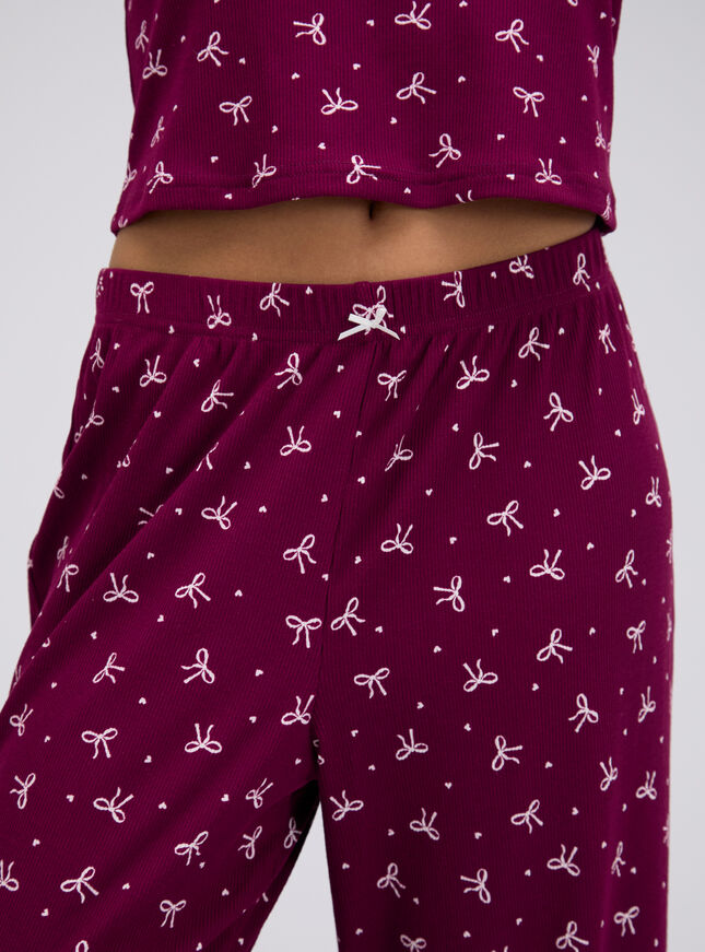 Bow ribbed long pyjama set