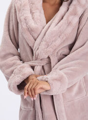 Heart fur trim long dressing gown