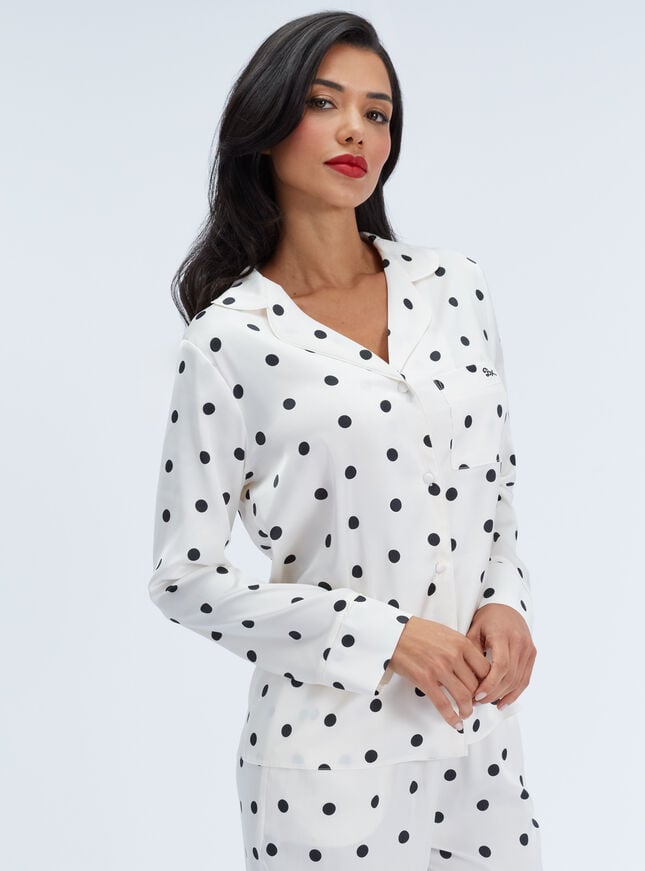 Polka dot satin long pyjama set