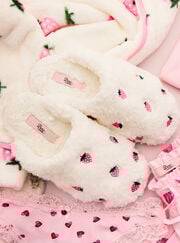 Strawberry embroidered mule slippers