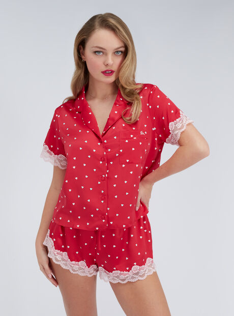 Amelia heart satin short pyjama set