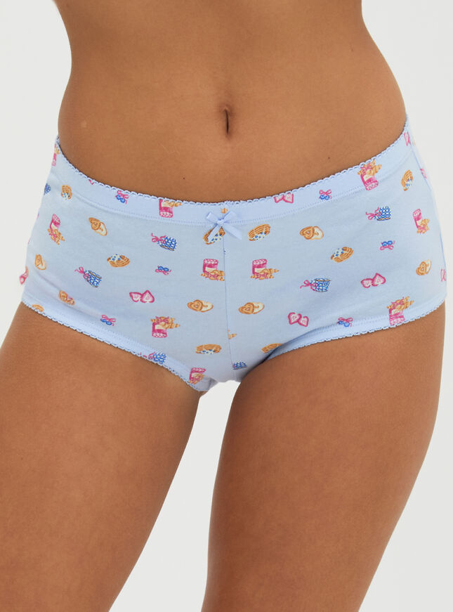 Tilly breakfast print cotton shorts