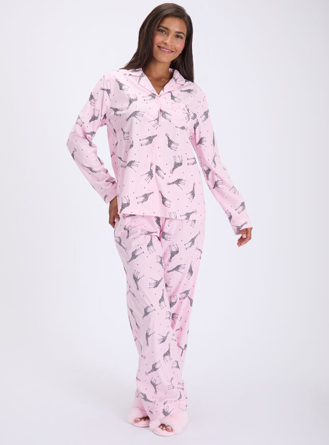 Bubblegum giraffe fleece pyjamas in a bag